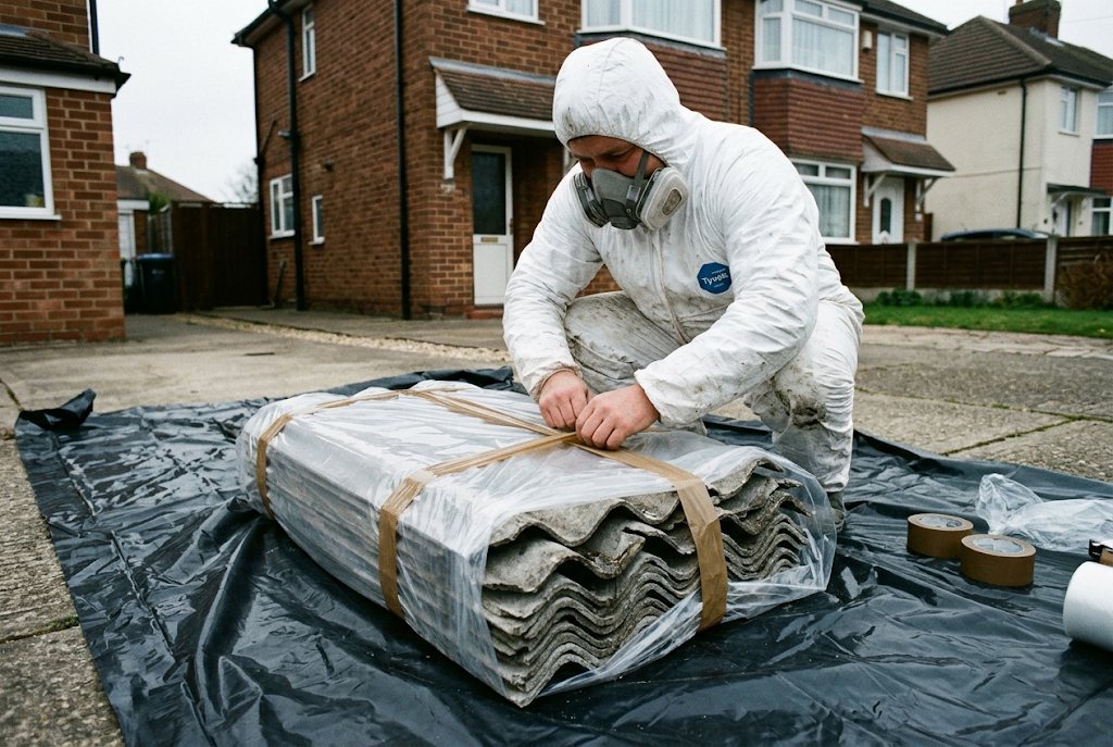 Wrapping asbestos cement sheets in heavy-duty plastic